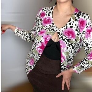 Floral and Animal Print Cardigan (L)
